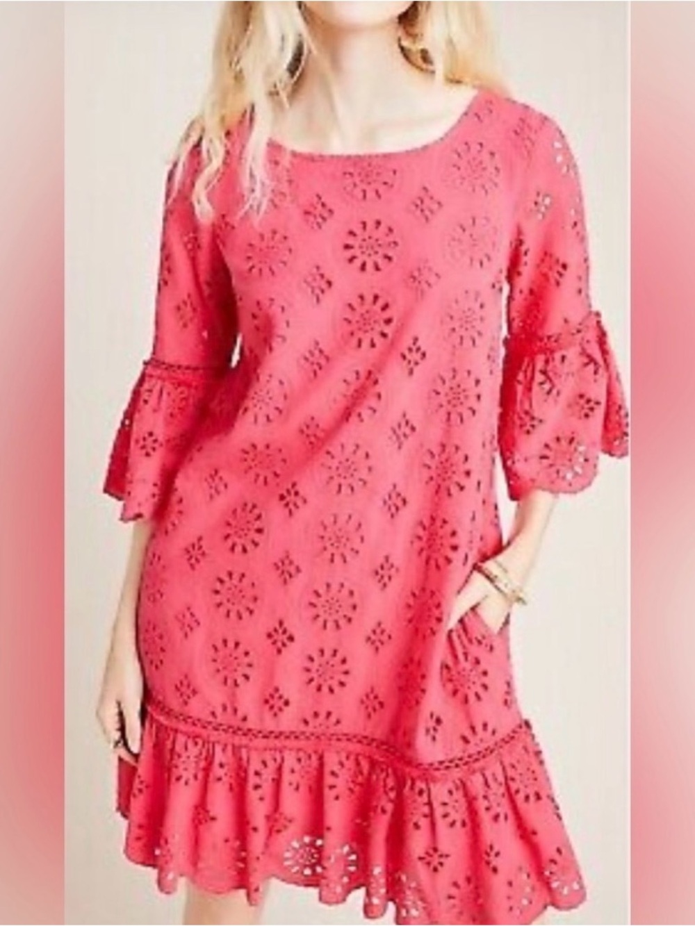 NWT by Anthropologie eyelet framboise knee-length dress